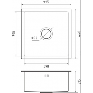 4444 GF METAL Мойка нерж.сталь AISI 304  PVD графит 1 чаша 440*440*215 мм, универс.монтаж