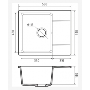 258L черный Мойка GF-URBAN 258L 1-чаша+крыло 580*490мм черный