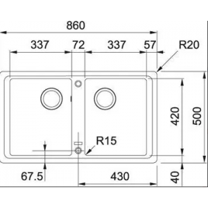 FRANKE 114.0296.696 Мойка BFG 620 оникс, 860*500мм, 2-чаш., кварц., врезн.