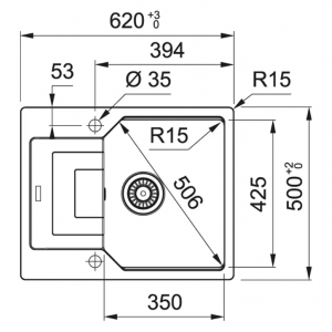 FRANKE 114.0595.317 Мойка UBG 611-62 бежевый, 620х500мм, прямоуг., кварц., врезн.