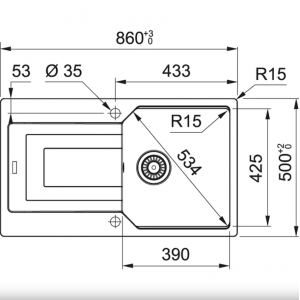 FRANKE 114.0595.354 Мойка UBG 611-86 сахара, 860х500мм, прямоуг., кварц., врезн.