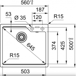FRANKE 114.0595.380 Мойка UBG 610-56 белый, 560*500мм, квадр., кварц., врезн.
