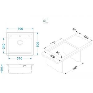 Мойка ALVEUS GRANITAL ATROX 30 TERRA - G22 590х500 1Х в комплекте с сифоном 1132823