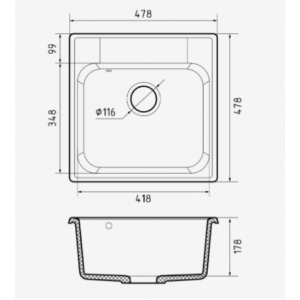 GranFest QUARZ Мойка 1-чаша 480*480 арт.GF-Z-48 темно-серый