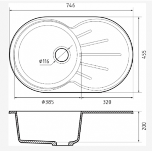 R-750 L кашемир, 750*460мм, GRANFEST Мойка овал., мрамор, врезн.