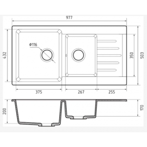 GF-P--980K кашемир, 980*510мм, GRANFEST Мойка 2-чаш., мрамор, врезн.