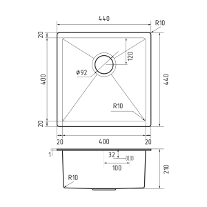 Rivelato Rinox 4444 UN PVD black Мойка нерж. сталь 1 чаша 440*440*200 мм