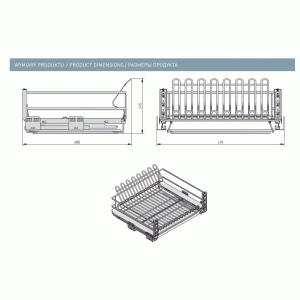 Сушилка выкатная для посуды в нижнюю базу GTV MOVIX PRO, 600 мм с креплением фасада, с поддоном, без