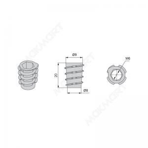 Бусола М6 потай, D.8, H.20, отделка цинк