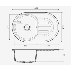 685L SMART GF песочный Мойка  685L 1 чаша+крыло 680*430мм песочный, овал., мрамор, врезн.