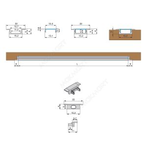 Профиль 2206 для LED подсветки врезной, L=3000 мм, отделка орион серый (анодировка)