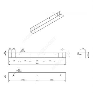 Уголок универсальный для встраиваемого духового шкафа L=505мм, отделка цинк