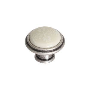 P77.Y01.G4.ME8G Ручка-кнопка, отделка старое серебро с блеском + керамика