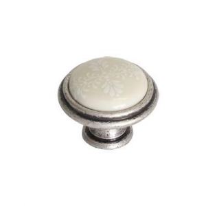 P88.Y01.G4.ME8G Ручка-кнопка, отделка старое серебро с блеском + керамика