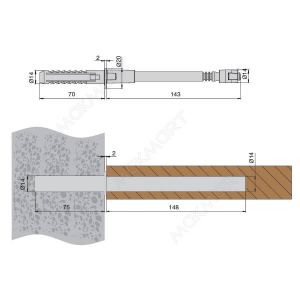 Менсолодержатель скрытый, L=145мм, d=14мм, с регулировкой
