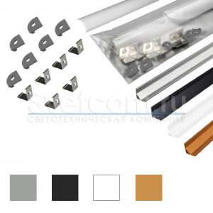 17.800.00.439  Угловой ЧЕРНЫЙ Профиль-диффузор ПОЛУМАТОВЫЙ дуга 2м, 4 клипсы, 2+2 заглушки