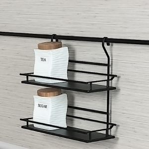 S-4125-A Полка для специй, Starax, деревянное дно, 2-х уровневая, узкая, (350х130х360 мм), антрацит