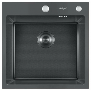 Hoffger 5050T Black (Чёрная), 500*500*210мм, Мойка квадр., нерж., врезн.