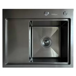 Hoffger 5848L правая чаша, Black (Чёрная), 580*480*210мм, Мойка прямоуг., нерж., врезн.