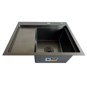 Hoffger 5848L правая чаша, Black (Чёрная), 580*480*210мм, Мойка прямоуг., нерж., врезн.