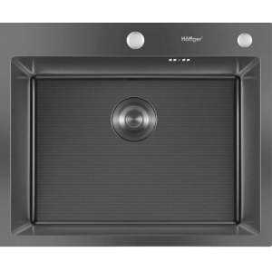 Hoffger 6050T Black (Чёрная), 600*500*210мм, Мойка квадр., нерж., врезн.