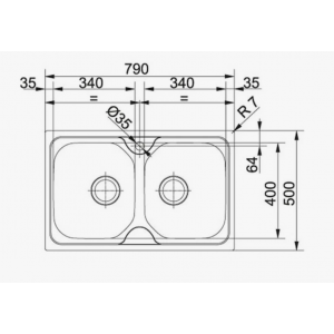 FRANKE 101.0456.504 Мойка OLN 620-79 790*500мм, нерж, 2-чаш., нерж., врезн.