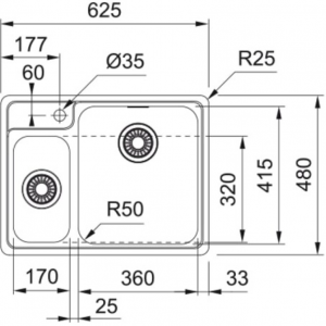 FRANKE 127.0688.780 Мойка  BCX 260 TL, 625 x 480мм, нерж, 2-чаш., нерж., врезн.