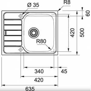 FRANKE 101.0553.296 Мойка SKX 611-63, 635*500мм , прямоуг., нерж., врезн.