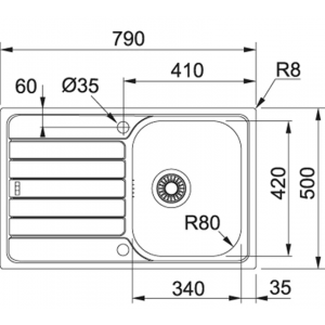 FRANKE 101.0605.606 Мойка SKN 611-79, 790*500мм , прямоуг., нерж., врезн.