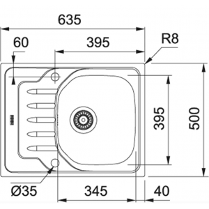 FRANKE 101.0606.812 Мойка OLN 611-63, 635*500мм , прямоуг., нерж., врезн.
