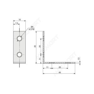 Уголок 40х40х15 (1,5мм) с 4-мя отверстиями, отделка цинк