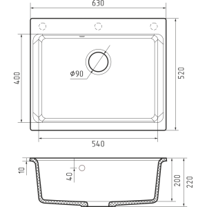 RIVELATO Мойка AXEL 60  1-чаша 630*520мм antracite арт.Х-60 antracite
