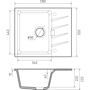 RIVELATO Мойка RAUM 58  1-чаша 580*500мм topazio арт.RM-58 topazio