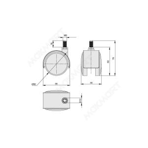 MC.050.12B.BL/01 Колесо d=50 Н.60, без тормоза (шток М8х15), цвет черный