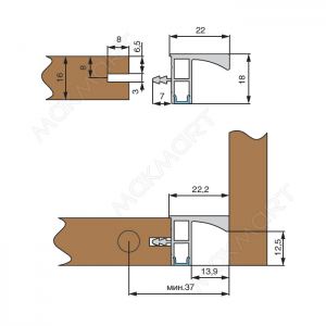 HW.005.097.PR.GOLD Профиль 2817 LED GOLA Г-образный под пропил для 16мм ДСП, L=3100мм, отделка золот